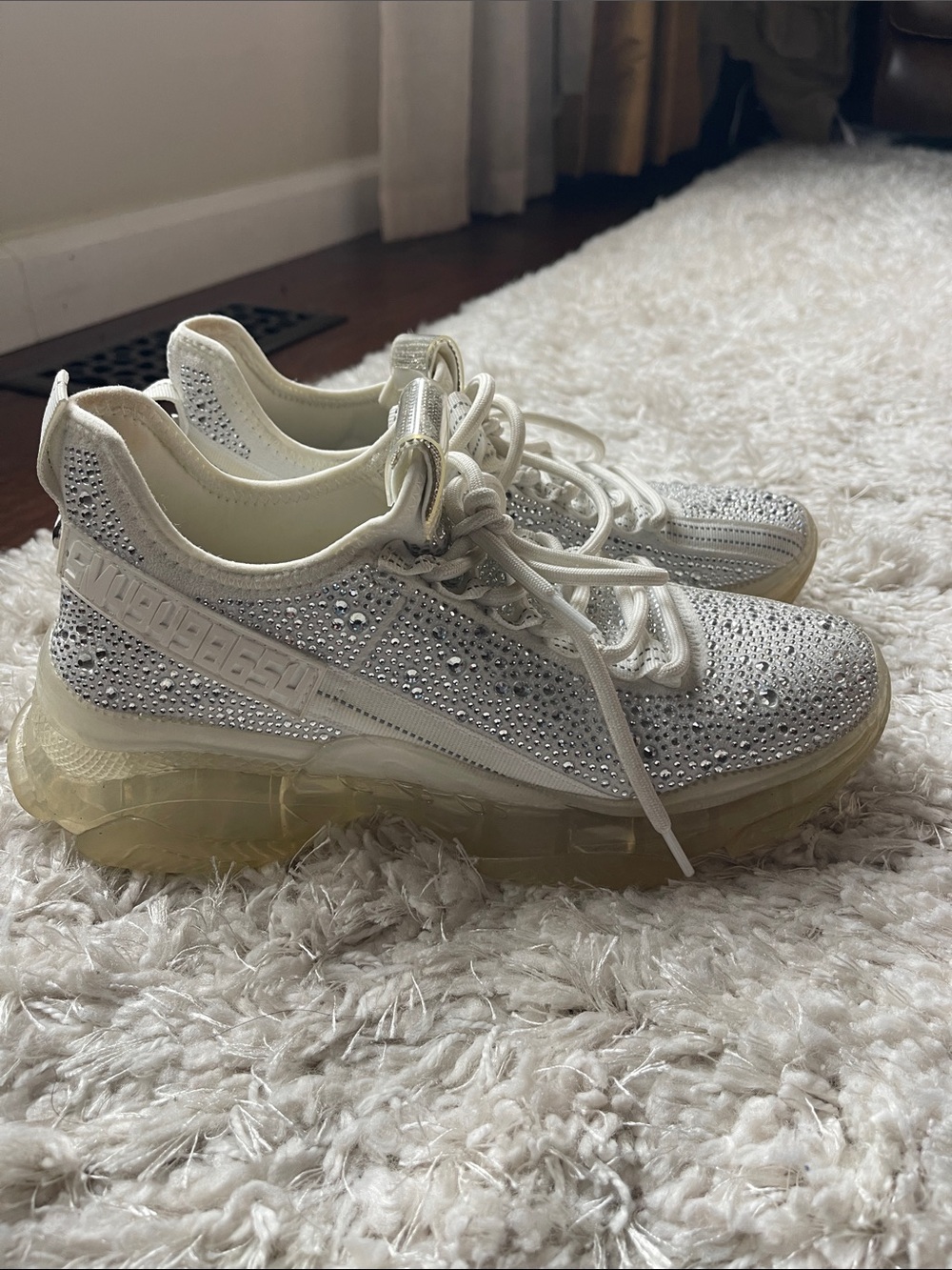 Steve Madden White Crystal Embellished Platform Sneakers size 9